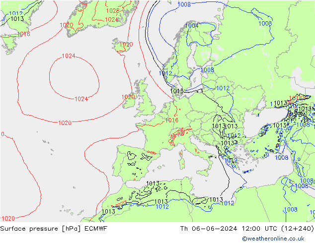 Atmosférický tlak ECMWF Čt 06.06.2024 12 UTC