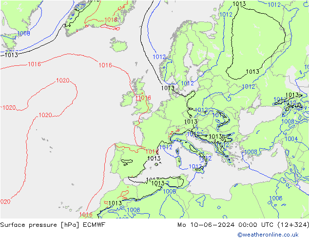 pressão do solo ECMWF Seg 10.06.2024 00 UTC