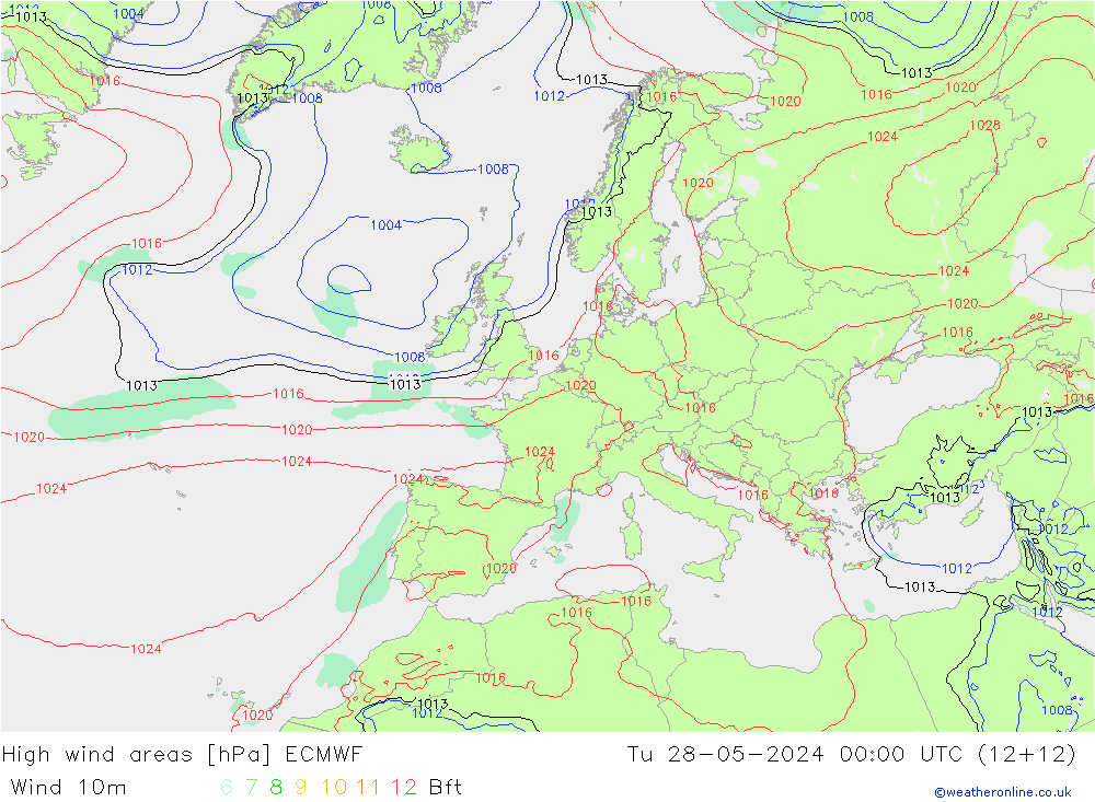 yüksek rüzgarlı alanlar ECMWF Sa 28.05.2024 00 UTC