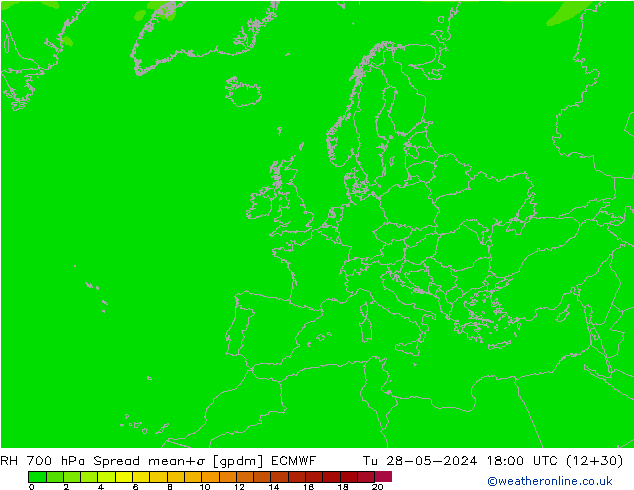 RH 700 hPa Spread ECMWF Di 28.05.2024 18 UTC