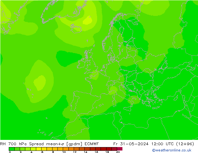 RH 700 hPa Spread ECMWF Fr 31.05.2024 12 UTC