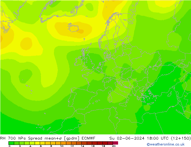 RH 700 гПа Spread ECMWF Вс 02.06.2024 18 UTC