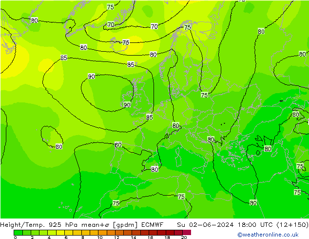 Height/Temp. 925 гПа ECMWF Вс 02.06.2024 18 UTC