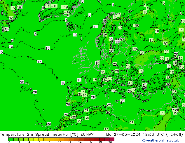 Temperaturkarte Spread ECMWF Mo 27.05.2024 18 UTC