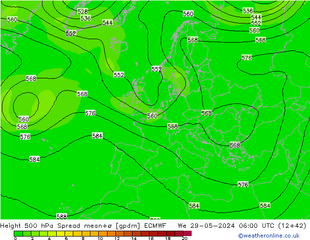 Height 500 hPa Spread ECMWF We 29.05.2024 06 UTC