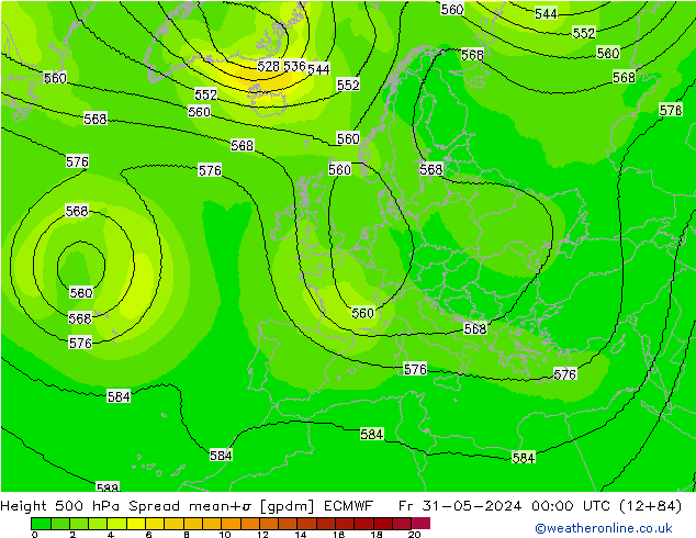 Height 500 hPa Spread ECMWF Fr 31.05.2024 00 UTC