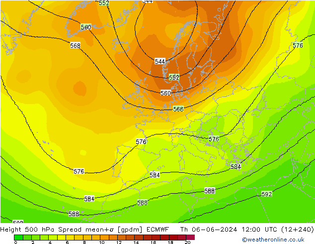 Height 500 hPa Spread ECMWF Do 06.06.2024 12 UTC