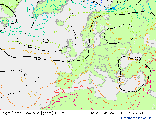 Height/Temp. 850 hPa ECMWF pon. 27.05.2024 18 UTC