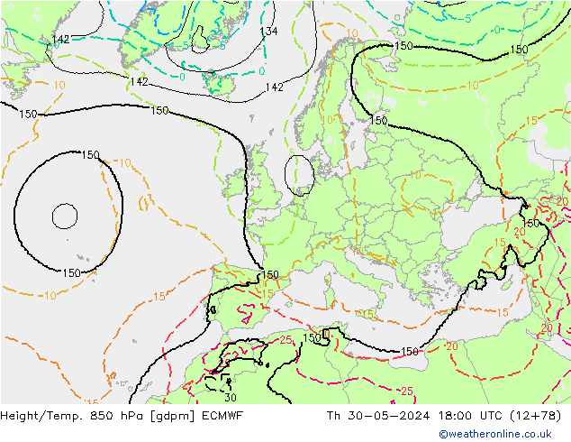 Height/Temp. 850 hPa ECMWF Do 30.05.2024 18 UTC