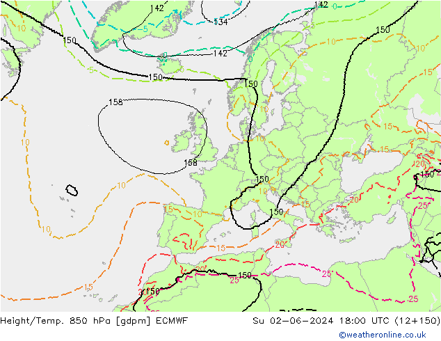 Height/Temp. 850 hPa ECMWF dom 02.06.2024 18 UTC