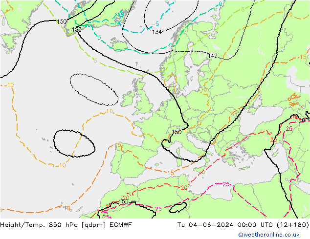Géop./Temp. 850 hPa ECMWF mar 04.06.2024 00 UTC