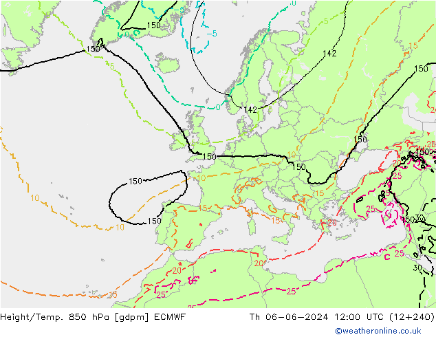 Height/Temp. 850 hPa ECMWF czw. 06.06.2024 12 UTC