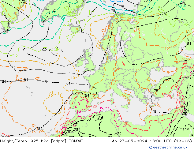 Height/Temp. 925 hPa ECMWF Po 27.05.2024 18 UTC