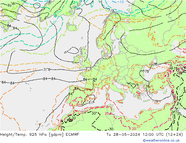 Height/Temp. 925 hPa ECMWF Ter 28.05.2024 12 UTC