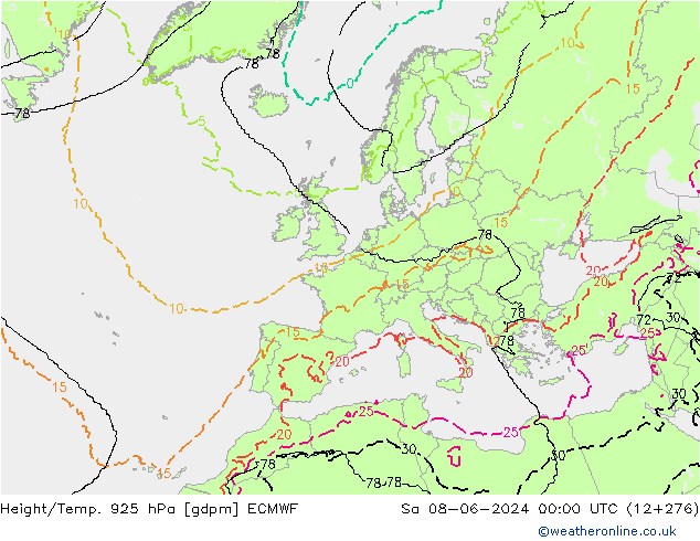 Height/Temp. 925 hPa ECMWF Sa 08.06.2024 00 UTC