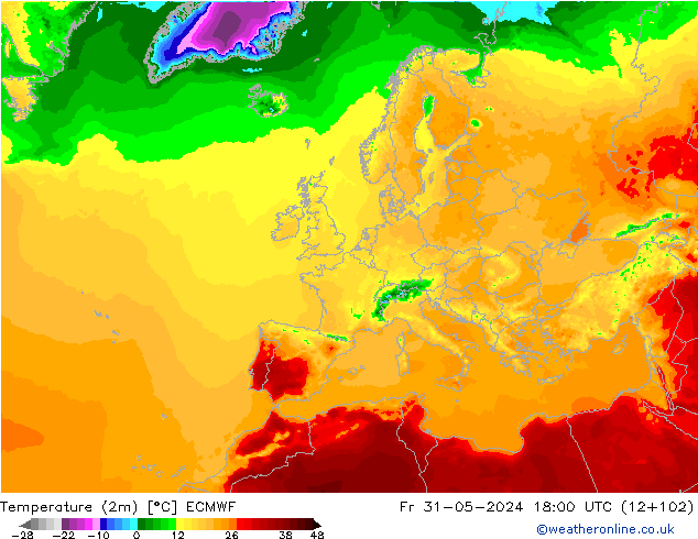 Temperaturkarte (2m) ECMWF Fr 31.05.2024 18 UTC