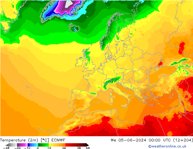 Temperaturkarte (2m) ECMWF Mi 05.06.2024 00 UTC