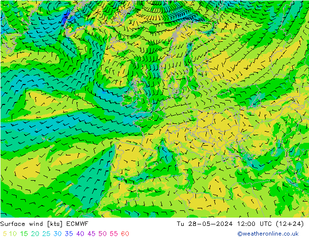 Vento 10 m ECMWF Ter 28.05.2024 12 UTC