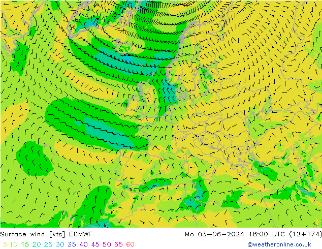 Vento 10 m ECMWF lun 03.06.2024 18 UTC