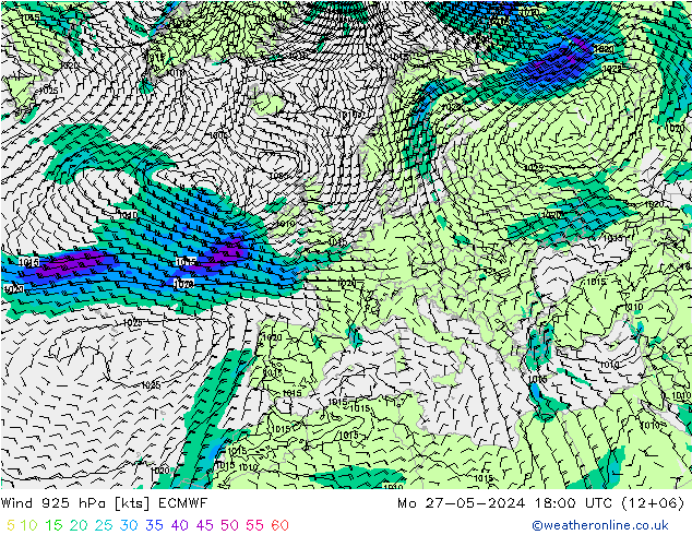 风 925 hPa ECMWF 星期一 27.05.2024 18 UTC