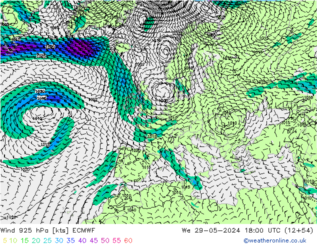 Wind 925 hPa ECMWF wo 29.05.2024 18 UTC