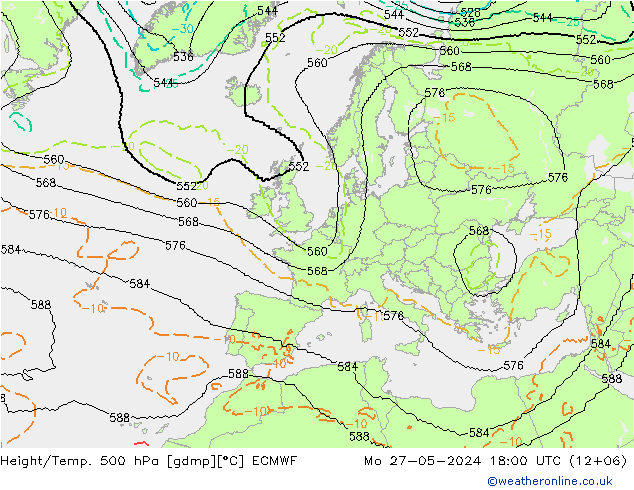 Geop./Temp. 500 hPa ECMWF lun 27.05.2024 18 UTC