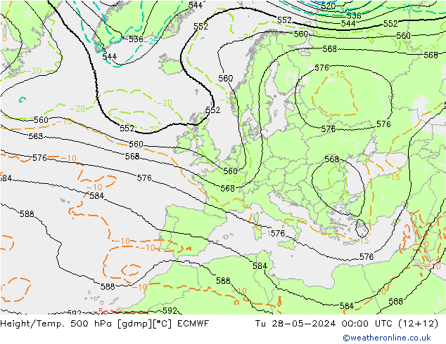 Hoogte/Temp. 500 hPa ECMWF di 28.05.2024 00 UTC
