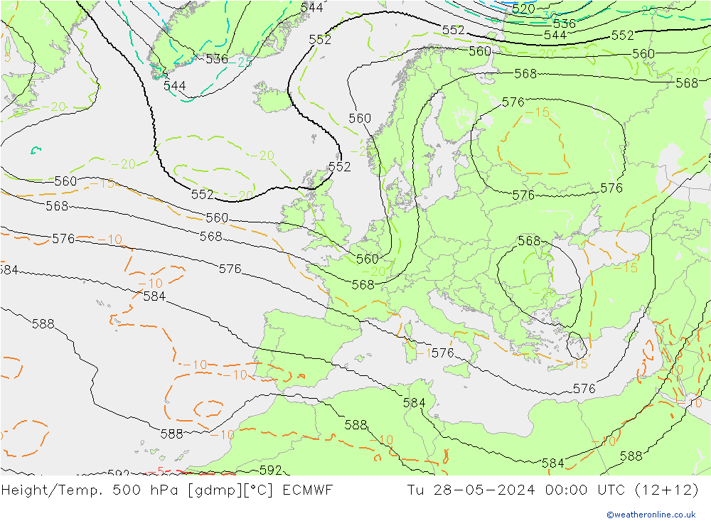 Yükseklik/Sıc. 500 hPa ECMWF Sa 28.05.2024 00 UTC