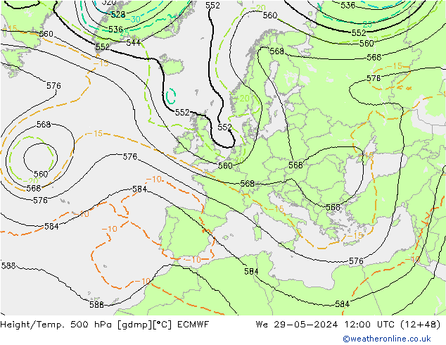 Height/Temp. 500 hPa ECMWF mer 29.05.2024 12 UTC