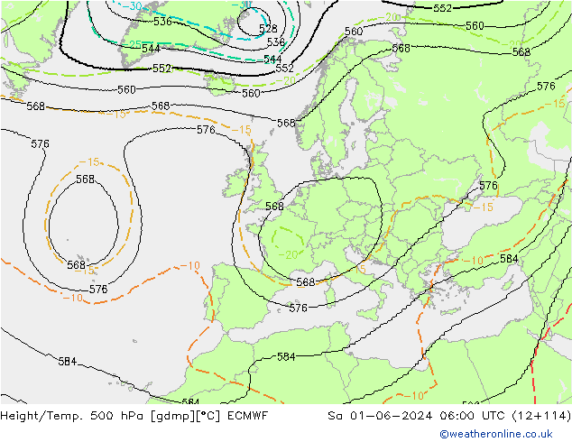 Height/Temp. 500 hPa ECMWF sab 01.06.2024 06 UTC