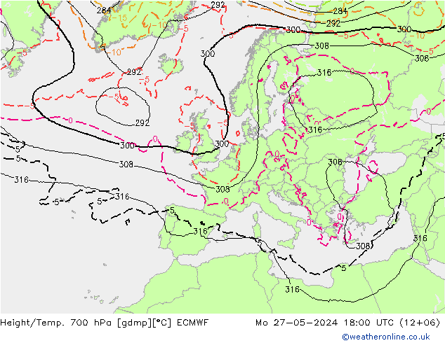 Géop./Temp. 700 hPa ECMWF lun 27.05.2024 18 UTC