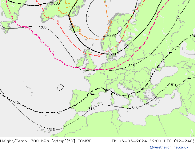 Yükseklik/Sıc. 700 hPa ECMWF Per 06.06.2024 12 UTC