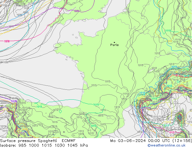 Pressione al suolo Spaghetti ECMWF lun 03.06.2024 00 UTC