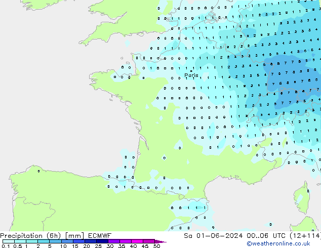 opad (6h) ECMWF so. 01.06.2024 06 UTC