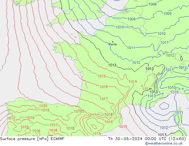 Pressione al suolo ECMWF gio 30.05.2024 00 UTC