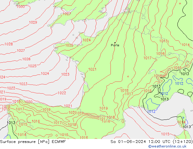 Atmosférický tlak ECMWF So 01.06.2024 12 UTC