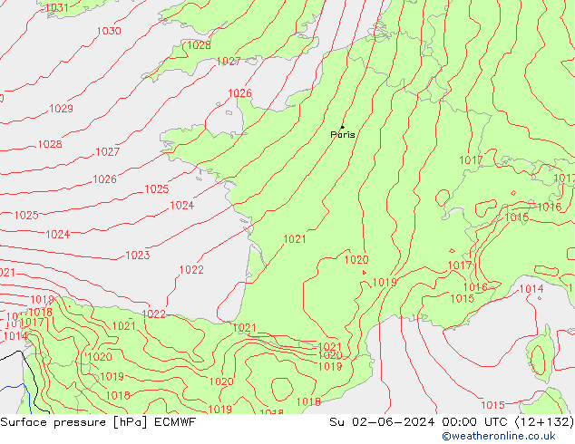 Luchtdruk (Grond) ECMWF zo 02.06.2024 00 UTC