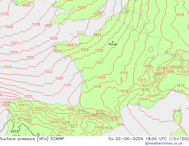 приземное давление ECMWF Вс 02.06.2024 18 UTC