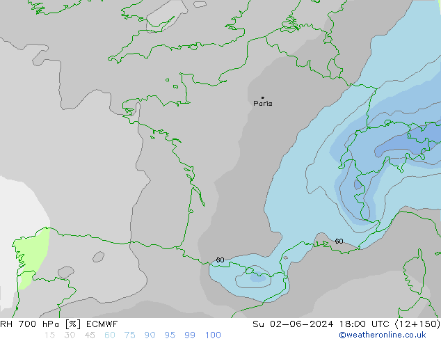 RH 700 hPa ECMWF Su 02.06.2024 18 UTC