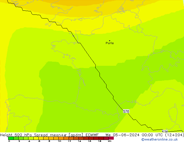 Height 500 hPa Spread ECMWF We 05.06.2024 00 UTC