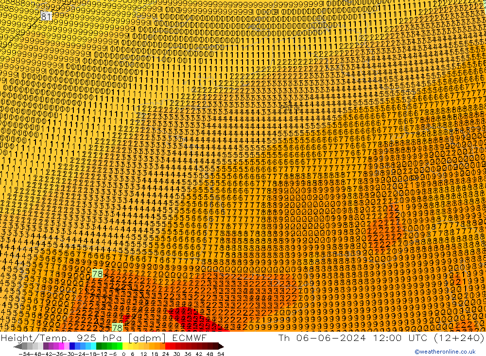 Hoogte/Temp. 925 hPa ECMWF do 06.06.2024 12 UTC