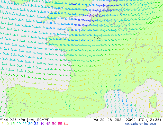 Wind 925 hPa ECMWF We 29.05.2024 00 UTC