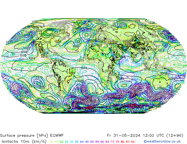 Isotachen (km/h) ECMWF Fr 31.05.2024 12 UTC