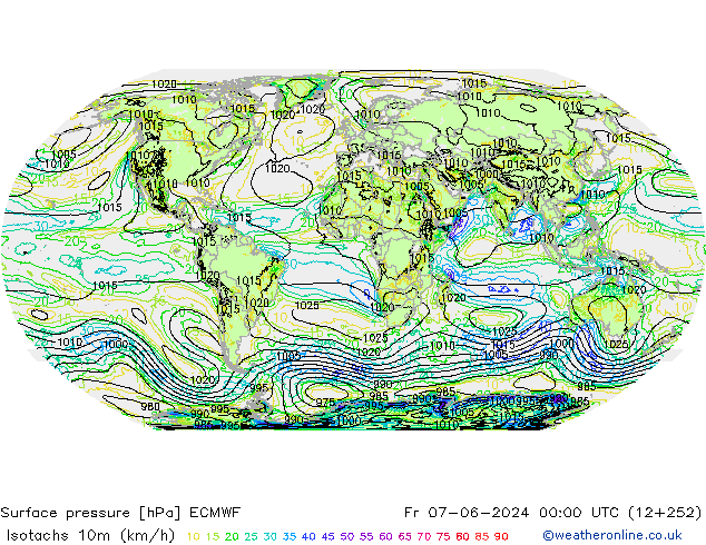 Isotachen (km/h) ECMWF vr 07.06.2024 00 UTC