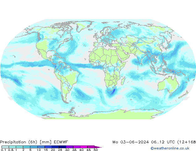 Precipitation (6h) ECMWF Po 03.06.2024 12 UTC