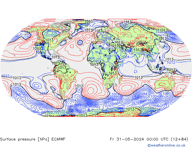 Presión superficial ECMWF vie 31.05.2024 00 UTC