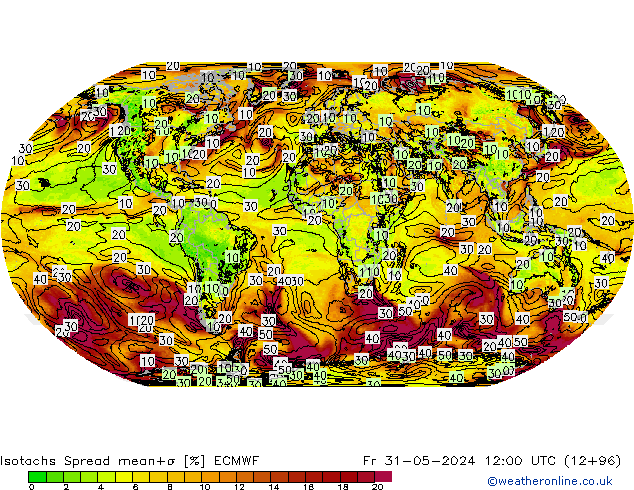 Eşrüzgar Hızları Spread ECMWF Cu 31.05.2024 12 UTC