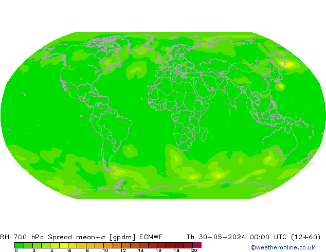 RH 700 hPa Spread ECMWF Čt 30.05.2024 00 UTC