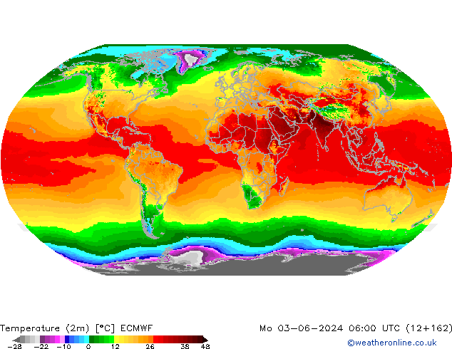 mapa temperatury (2m) ECMWF pon. 03.06.2024 06 UTC