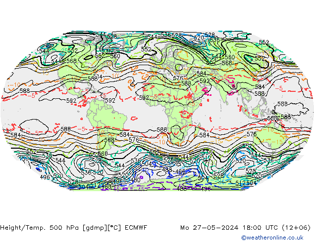 Height/Temp. 500 гПа ECMWF пн 27.05.2024 18 UTC